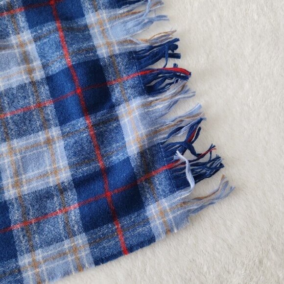 Vtg 90s Tartan‎ Plaid Scarf Blue Red Yellow Fringe 12 x 60 Rectangle Cozy Winter - Picture 12 of 12